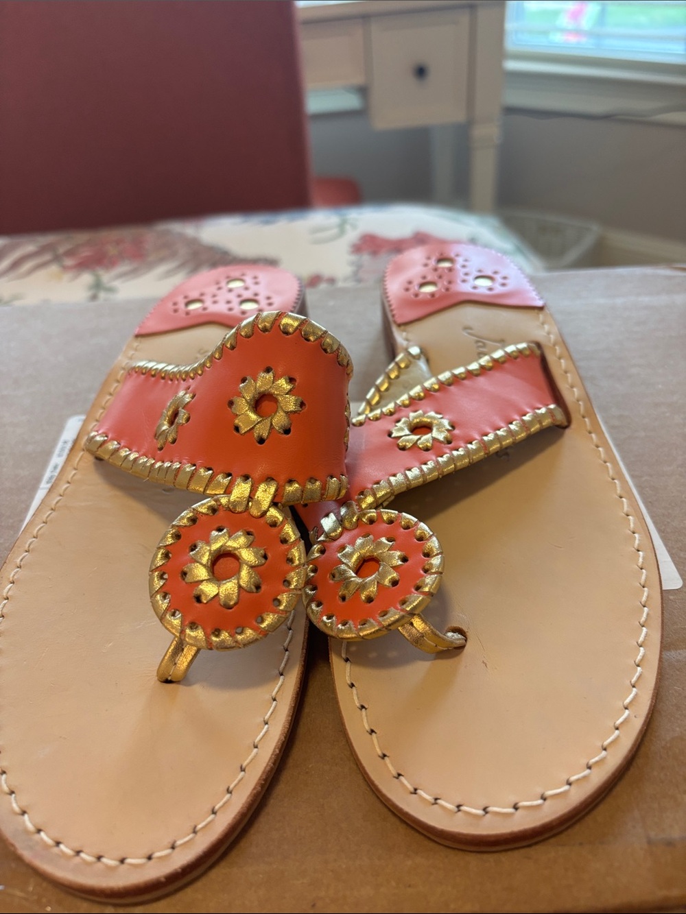 Jack Rogers Coral and Gold Jack RogersStyle Leather Sandals authentic and NWT